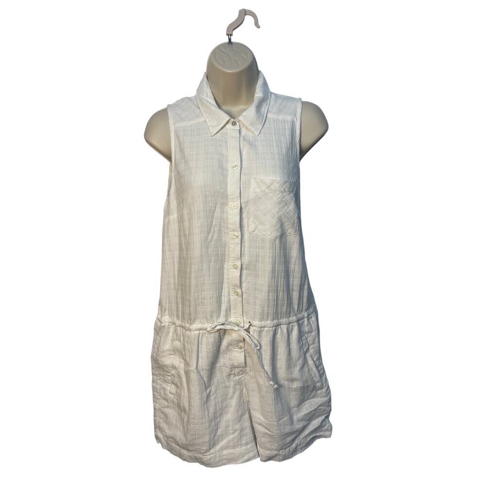 Abercrombie & Fitch White Linen Romper Drawstring Waist Medium‎ Pre-owned